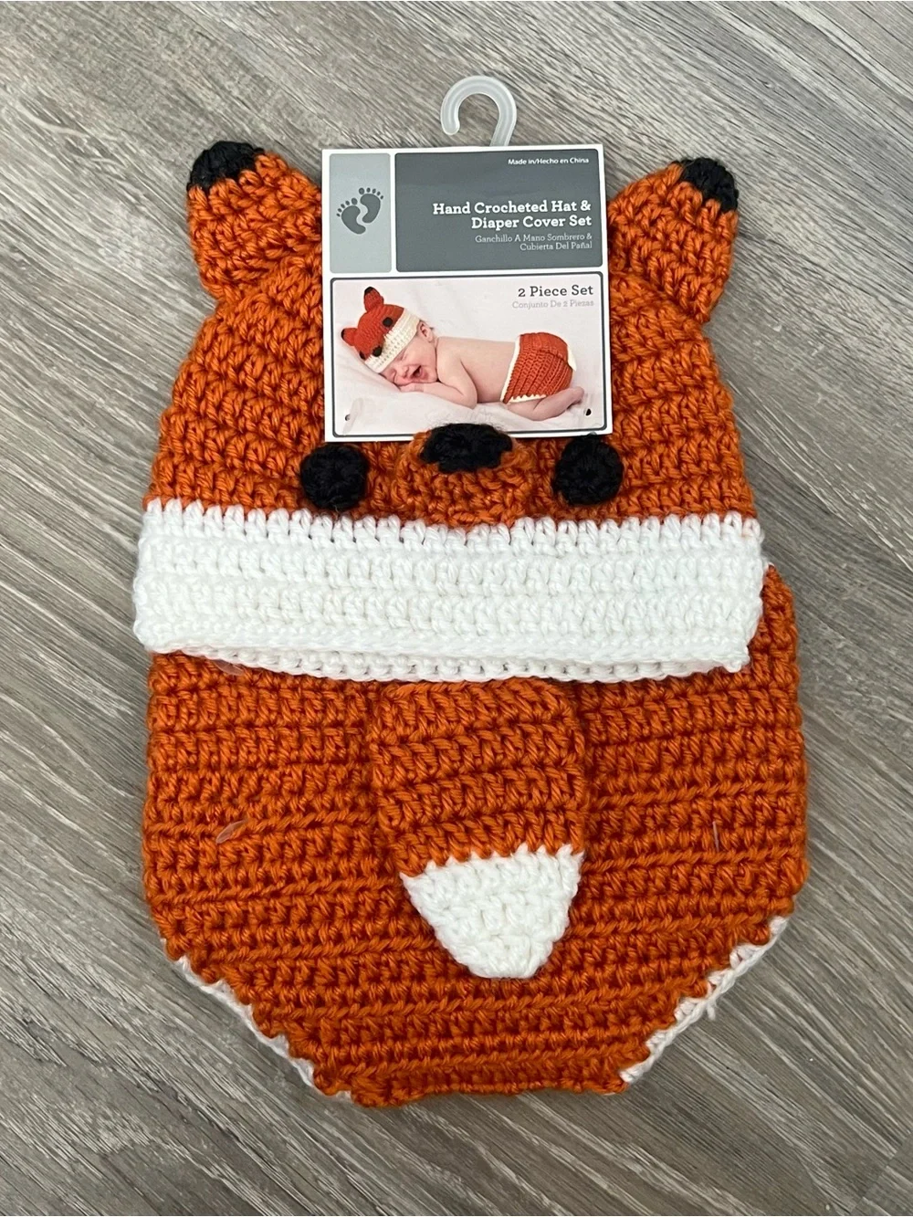 Hand Crocheted Orange Fox Hat & Diaper Cover Set